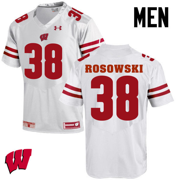 Men Wisconsin Badgers #38 P.J. Rosowski College Football Jerseys-White